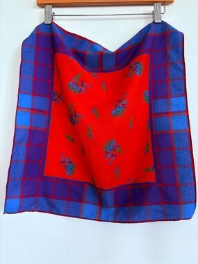 Urban Outfitters Red and Purple Floral Plaid Scarf